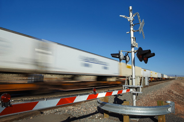 Train passing level crossing  motion blur